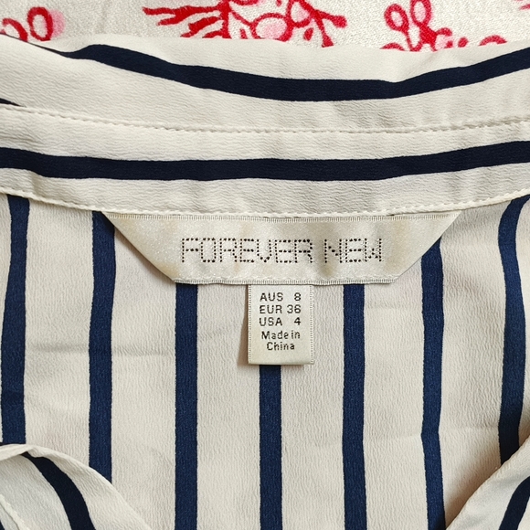 Forever New White and Navy Striped Regular Fit Shirt - Picture 4 of 7